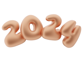 3d tipografía de el nuevo año 2024, inflar 3d oro número diseño png