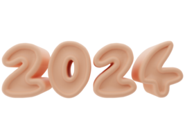 3d tipografía de el nuevo año 2024, inflar 3d número diseño png