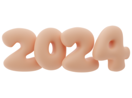 3d tipografía de el nuevo año 2024, inflar 3d número diseño png