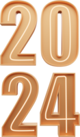 New Year 2024 element, 3d gold typography png