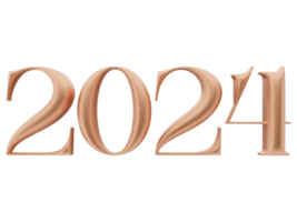 3d tipografía de el nuevo año 2024, inflar 3d oro número diseño png