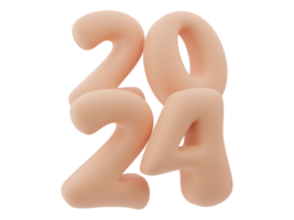 3d tipografia di il nuovo anno 2024, gonfiare 3d numero design png