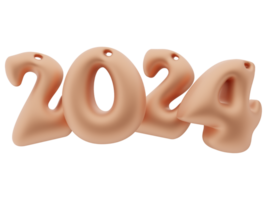 3d tipografia di il nuovo anno 2024, gonfiare 3d oro numero design png