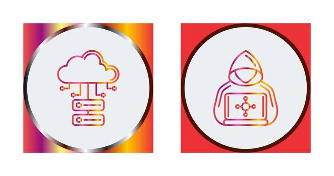 nube base de datos y hacker icono vector
