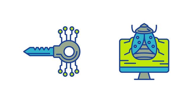llave código y malware icono vector