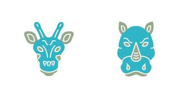 jirafa y rinoceronte icono vector