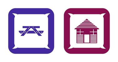 Picnic of Table and Wood Cabin Icon vector