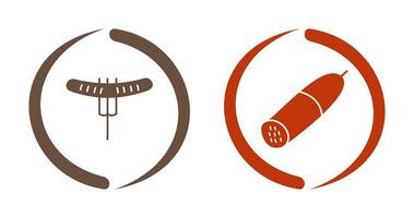 Sausage on Fork and Salami Icon vector