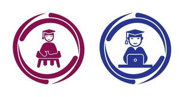 Studying on Desk and Student on Laptop Icon vector