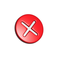 3d red cross png button, wrong symbol, cancel icon isolated on transparent background