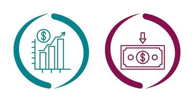 gráfico arriba y dinero abajo icono vector