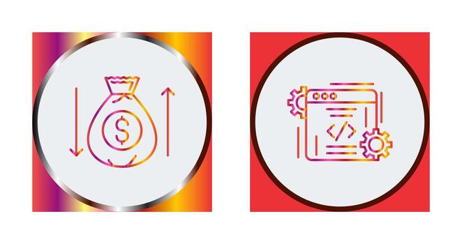 dinero bolso y codificación icono vector