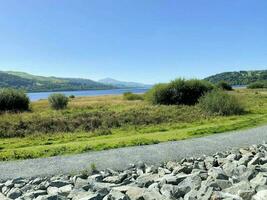 A view of the North Wales countryside at Bala Lake on a sunny day photo