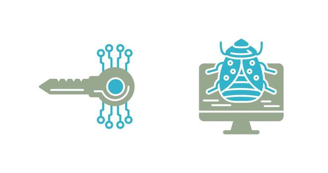 llave código y malware icono vector