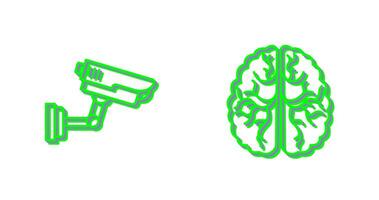 seguridad cámara y cerebro icono vector