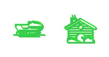 Snowmobile and Cabin Icon vector