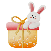 roze geschenk doos met schattig konijn. png