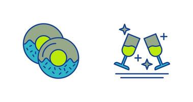 Two Glasses Romantic and Doughnut Icon vector