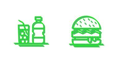 mineral agua y hamburguesa icono vector