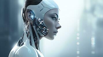 AI cyborgs, future technological machines of cyber-humans or robots. photo
