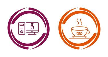 Desktop Computer and Coffee Cup Icon vector