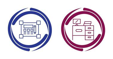 Blueprint and Desk Icon vector