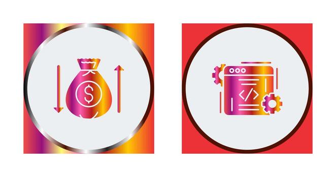 dinero bolso y codificación icono vector