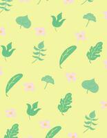 Green leaf and little flowers for pattern cartoon style. vector