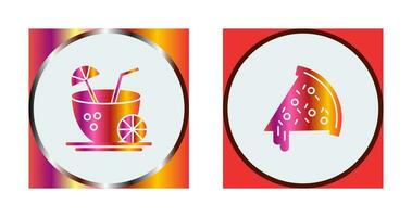 Pizza Slice and Coconut Drink Icon vector