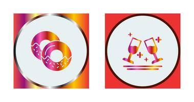 Two Glasses Romantic and Doughnut Icon vector