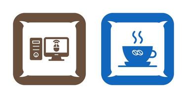 escritorio computadora y café taza icono vector