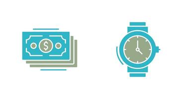 dinero y reloj de pulsera icono vector