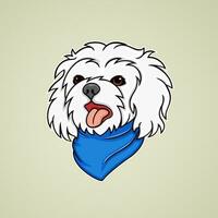 illustration of a cute Maltese dog, wearing a blue bandana. vector