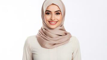 a woman wearing a hijab is smiling. generative ai photo