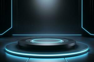 Futuristic illuminated pedestal podium mockup for product presentation generative by ai photo