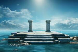 ancient style podium in water for product presentation generative by ai photo