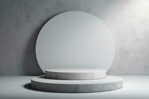 Minimalistic podium for product display in the grey studio generative by ai photo