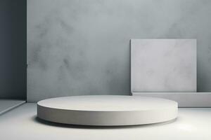 Minimalistic podium for product display in the grey studio generative by ai photo