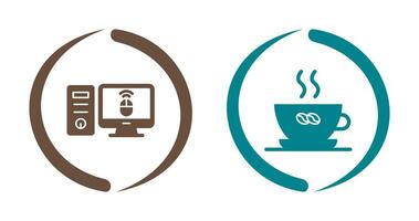 Desktop Computer and Coffee Cup Icon vector