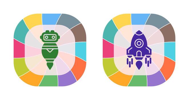 robot y cohete icono vector