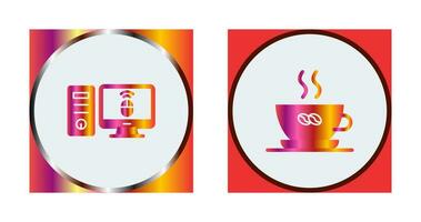 escritorio computadora y café taza icono vector