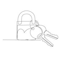 Continuous single line lock key outline vector art  drawing