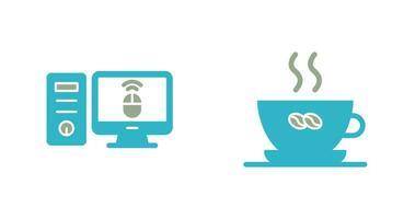 Desktop Computer and Coffee Cup Icon vector