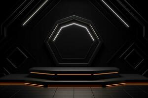Black geometric shape podium mockup for product advertisement generative by ai photo