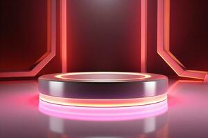 Futuristic illuminated pedestal podium mockup for product presentation generative by ai photo