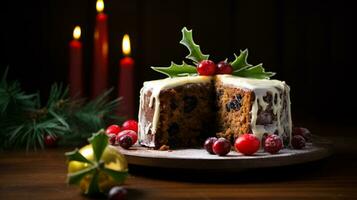 ai generativo cerca arriba Disparo de Navidad galletas con hermosa decoraciones foto