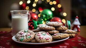 ai generativo cerca arriba Disparo de Navidad galletas con hermosa decoraciones foto