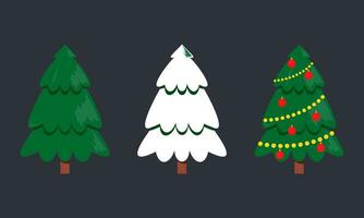 Cartoon Decorated Christmas Trees Collection with Balls, Stars, and Garland Fir Trees Illustration vector