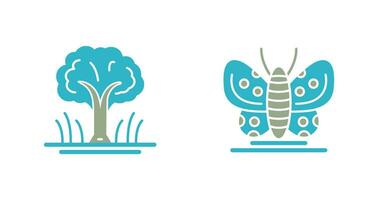 árbol y mariposa icono vector