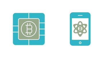 bitcoin chip y móvil icono vector